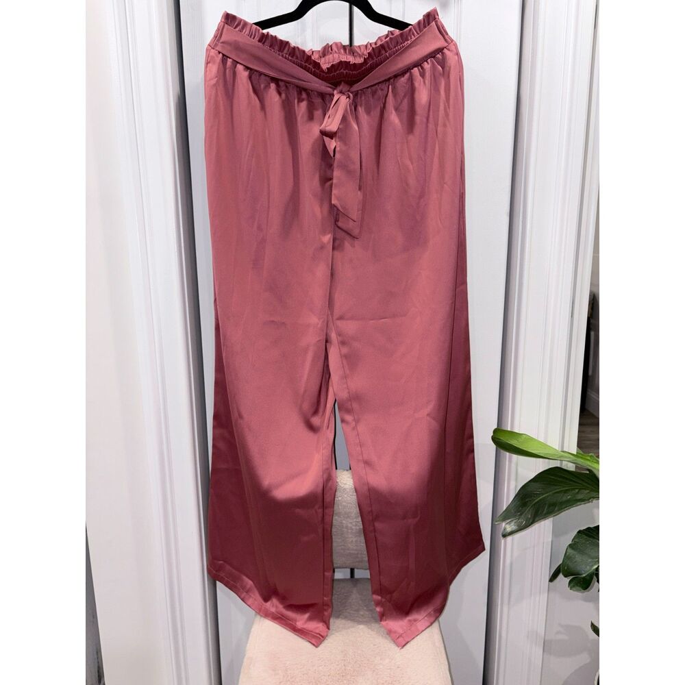 NWOT Bacarri Dusty Rose Satin Wide Leg Pants Size XL